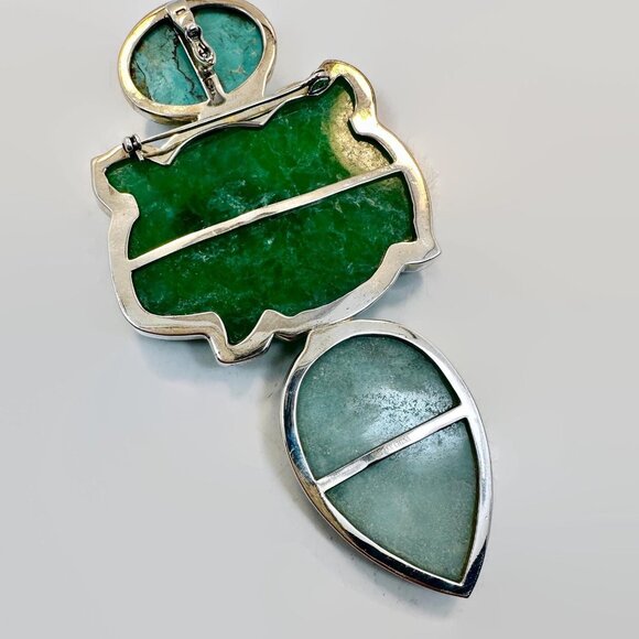 Amy Kahn Russel Pendant: Jade Turquoise Chrysoprase Vintage Carved Stone 5" Long - Picture 5 of 5
